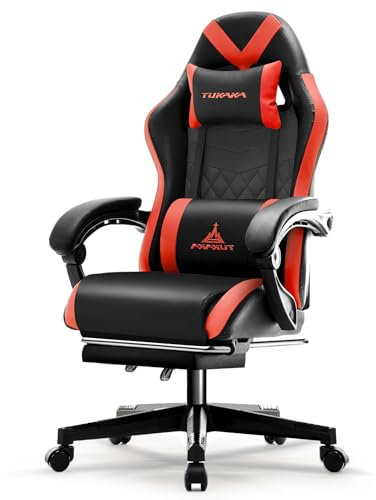 TUKAKA Sedia da gaming, sedia da ufficio ergonomica massaggiante per computer, con poggiapiedi, cuscino a molle insacchettate, reclinabile, regolabile, in pelle, con poggiatesta e supporto lombare,
