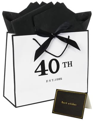 40th Birthday Gift Bag 12.6× 4.3× 10.6 Inches Large With Tissue Paper for Women and Men
