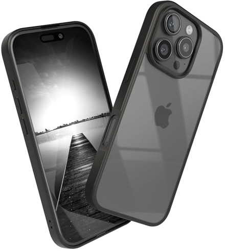 EAZY CASE Hülle für iPhone 16 Pro, Handyhülle mit Ultra Aufprallschutz, Stoßfest und Kratzfest, dünne Schutzhülle mit Kameraschutz, Silikon Cover Clear Hybrid Handy Case Schwarz - Bumper