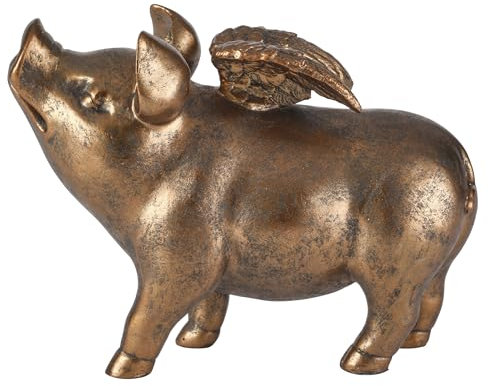 Elements Geflügelte Schwein-Figur aus Kunstharz, Bronze, 18 x 8 x 14 cm