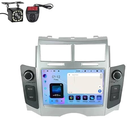 Para Toyota Yaris 2005-2011 Estéreo para automóvil, Radio para automóvil con pantalla táctil HD de 9 pulgadas y doble DIN, Carplay inalámbrico, Android Auto, GPS, WiFi, Bluetooth, Radio estéreo para
