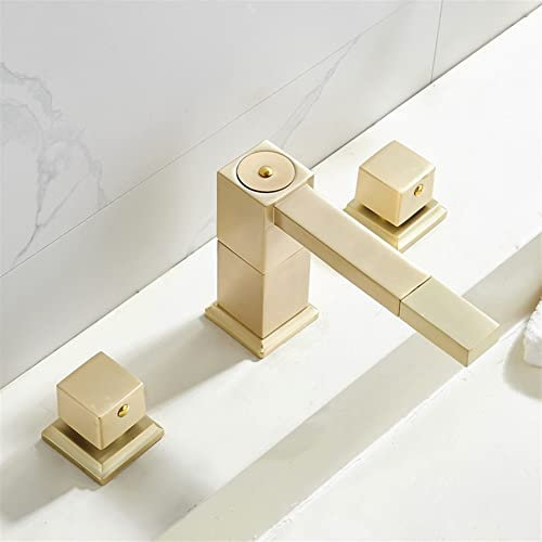 OLSKFUH Robinet De Lavabo Robinet De Lavabo, Robinet De Lavabo De Salle De Bain en Laiton Doré Brossé, Mélangeur De Lavabo À 3 Trous, Robinet Mélangeur d'eau Chaude Et Froid,