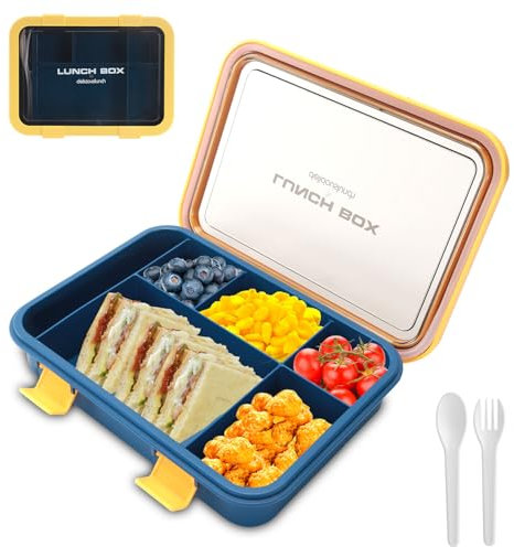 SEPSCO Fiambrera Infantil Loncheras, Lunch Box con 6 Compartimentos y Cubiertos 1500ML Bento Box Sin BPA Hermetica Fugas Microondas y Lavavajillas para Niños Adultos Trabajo Campus Camping