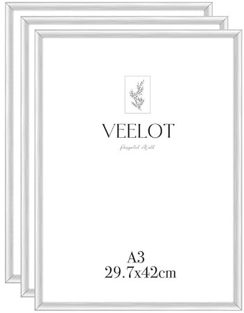Veelot® 3x Bilderrahmen DIN A3 29.7x42cm | Metall Aluminium,Silber mat,Zertifikatsrahmen 30x42cm mit bruchsicherem Acrylglas | Hoch- & Querformat zur Wandmontage,schmales Profi