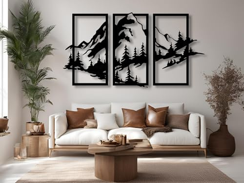 VAILLA Berge Wanddeko, Wandbild aus Holz, Wand deko in Schwarz Gold, 3D Bilder, Wandbilder Home Wall Art Dekoration, Wandaufkleber, Moderne Deko, Bilder für Zuhause Schlafzimmer, Wohnzimmer (Berge 15)
