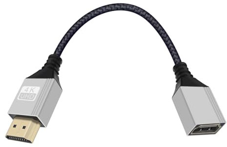 HuaLiSiJi Cable Alargador HDMI 4K 60Hz Cable HDMI Macho Hembra Nailon Trenzado Conector Dorado de 24K, Alta Velocidad 18 Gbps Cable UHD (Cabeza Recta, 0.2 m)