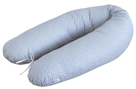 LOOLAY Schwangerschaftskissen - Stillkissen 190 cm - Seitenschläferkissen 100% Baumwolle - mit Abnehmbarem Bezug - Schwanger Kissen für Schlafen (Mini Punkte Grau)