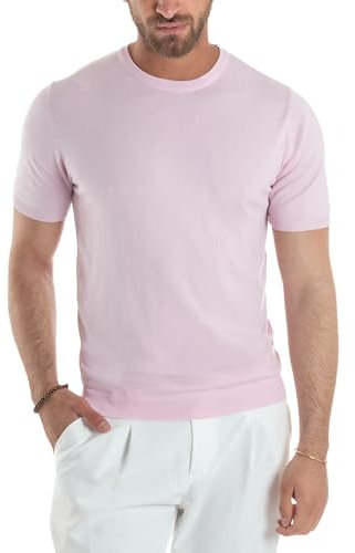 T-Shirt Uomo Girocollo Filo Maglia Sottogiacca Casual Basic Tinta Unita Vari Colori (IT, Testo, L, Regular, Regular, Rosa)