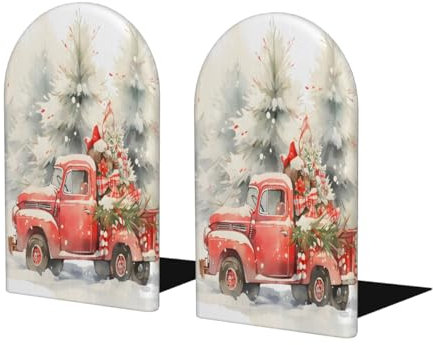 Holz-Buchstützen, Aquarell-Auto-Baum, rutschfeste Buchstützen für schwere Bücher, dekorative Buchstützen für Büro, Zuhause, Schule