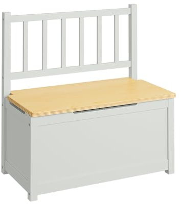 Bellabino Sora Kindersitzbank – Sitzbank Kinder mit Stauraum – Truhenbank aus Massivholz in Grau/Natur – Sitztruhe für Kinderzimmer – Spielzeugbank ab 2 Jahren