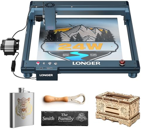 Longer Laser B1 20W - Graveur laser avec assistance d'air automatique, idéal pour travaux de bricolage sur bois, métal, papier, acrylique, verre et cuir, plan de travail 450 × 440 mm
