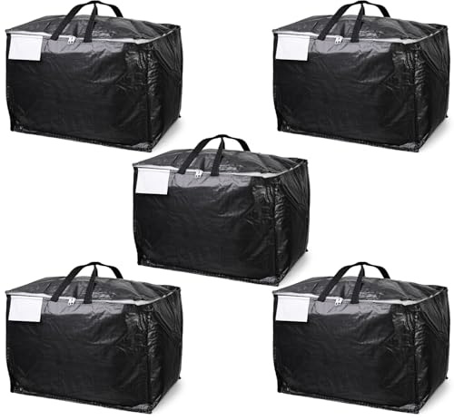 Moving & Storage Bags – HEAVY DUTY 100L - PREMIUM Grade, Reusable Zippered Tote for Moving House, Clothes Storage, Camping, Attic & More – Industrial Strength Laundry & Utility Bag (5 Bags)