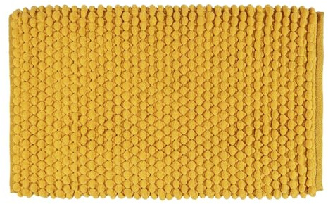 WENKO Badezimmerteppich, 50 x 80 cm, rutschfest, waschbar bis 30 °C, schnelltrocknender Badteppich, saugfähige Badematte aus Polyester & Baumwolle, Trendige Struktur, Mod. Solivo, gelb