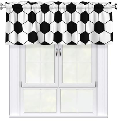 ZSUUGJ Vorhänge für kleine Fenster, Motiv: Fußball-Ball, Café-Stil, waschbar, leicht, für Badezimmer, Hauswirtschaftsraum und Heimdekoration