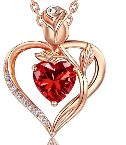 JACUPO 1.2CT Rose Heart Necklace for Women I LOVE YOU. | S925Silver Adjustable Necklace, Sparkling Moissanite Zircon Jewellery, Gift for Birthday, Valentine’s Day or Anniversary.