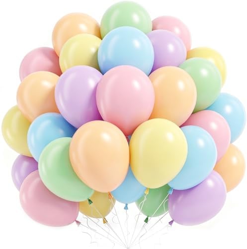 Luftballons Pastell - 60 Stück Helium Ballons Pastellfarben Rosa Blau Grün | 12 Zoll Ballons Pastell, Macaron Ballons Rosa Lila Orange Gelb, Geburtstag Ostern Babyparty Hochzeit Schulkind Party Deko