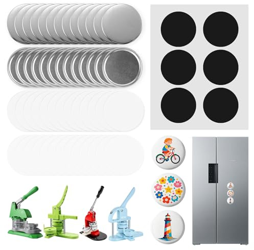 100 Sets Button Maker Supplies 58mm/2.25in,Button Parts for Fridge Magnet Button Maker Machine,Including Metal Cover, Metal Back Cover, Clear Film, Blank Paper, Soft Magnet