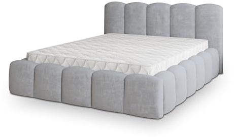 Masseno Polsterbett FALINA K 120x200 cm, Doppelbett, Bettkasten, Stauraum, Lattenrost Und Kopfteil - Hellgrau, Paros 05