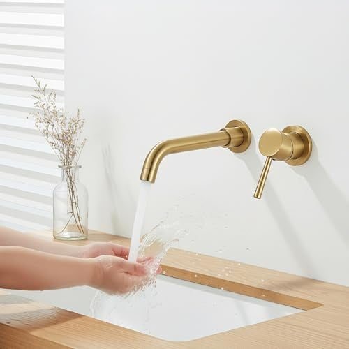 HARNART Miscelatore per lavabo a parete girevole a 360 gradi, rubinetto da bagno per vasca e lavabo, rubinetto da incasso, lavabo a parete, design moderno, oro spazzolato