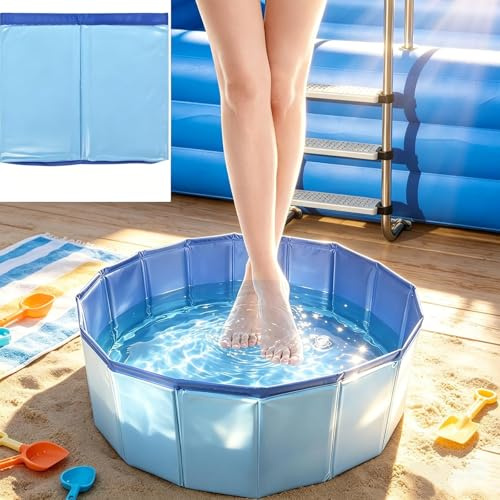 Pool Fußwanne 60 x 20 cm – Faltbare Fußwanne für Pool mit Ablauf, tragbares Becken für den Poolzugang, Fußreiniger für Aufstellpools, Zubehör zur Fußreinigung (Blau)