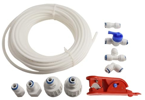 Hoppipola Refrigerator Water Line Connection Kit 15m Quick Install Fridge Ice Maker Pipe Set with Globe Valve & Fittings for Samsung Bosch Siemens Neff