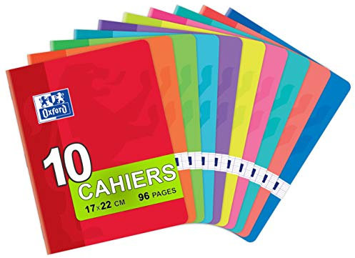 Oxford Lot de 10 Cahiers 17 x 22cm Grands Carreaux Seyes 96 pages 90g