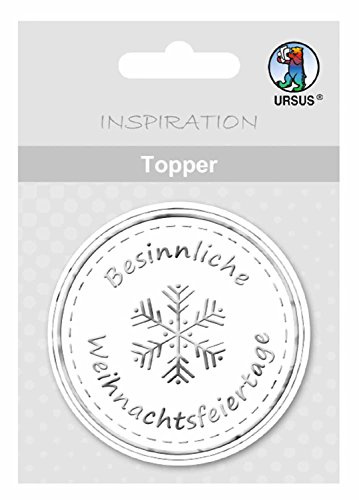 Ursus 56690013 - Topper Besinnliche Weihnachtsfeiertage, weiß/silber, 8 Stück, ca. 6,5 x 7,6 cm, aus hochwertigen Materialien, mit edlem Perleffekt, Folienveredelt in silber, zum Verzieren von Karten