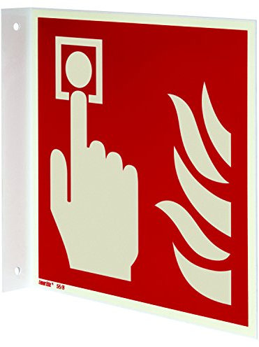 Brandmelder Fahnenschild, Hart-PVC langnachleuchtend, 200 x 200 mm gemäß ASR A1.3 / ISO 7010 F005, Brandschutzzeichen Schild, 20 x 20 cm