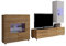 Moderne Wohnwand Calabrini VII mit Kommode, Anbauwand, Mediawand, TV Lowboard, Hängevitrine, Wohnzimmerschrank, Fernsehschrank (mit Blauer LED Beleuchtung, Eiche Gold/Weiß + Weiß Hochglanz)