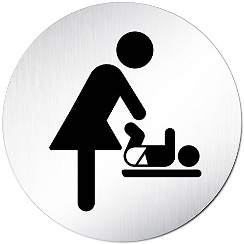 Türschilder24 XXL Türschild • Ø 100 mm • Toilettenschild Wickelraum • aus Aluminium Vollmaterial • geschliffene Edelstahloptik • 100% Made in Germany