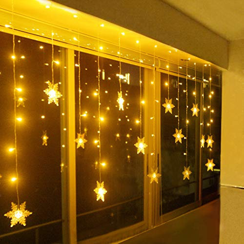 SMITHROAD LED Lichtervorhang Schneeflocke für Weihanchten Party IP44 31V Niederspannung mit 8 Modi 94er Lichterkette Weihnachtsbeleuchtung für Innen Außen Fenster Deko 3,6M x 1M Warmweiß