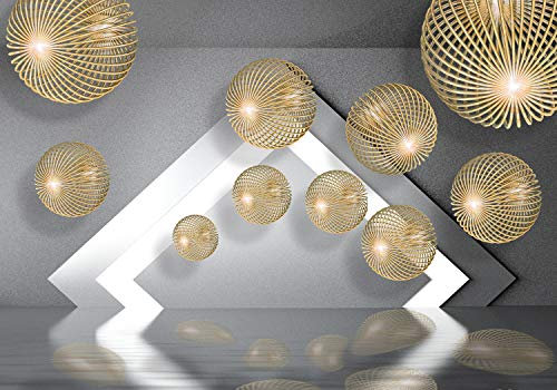 wandmotiv24 Fototapete Kugeln Gold 3D Effekt, XL 350 x 245 cm - 7 Teile, Wanddeko, Wandbild, Wandtapete, Modern, Wasser, Beton M1263