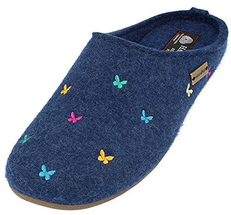 HAFLINGER Everest Farfalline Filzhausschuhe mit Schmetterlingen Jeans Gr. 42