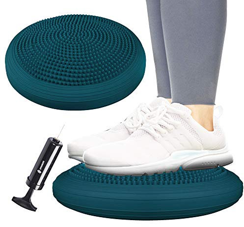 SPRINGOS Balance Kissen PRO + Luftpumpe einseitig mit Noppen für korrekte Sitzhaltung Sitzkissen Wackelkissen Rückenmuskulatur Sensorik-Kissen