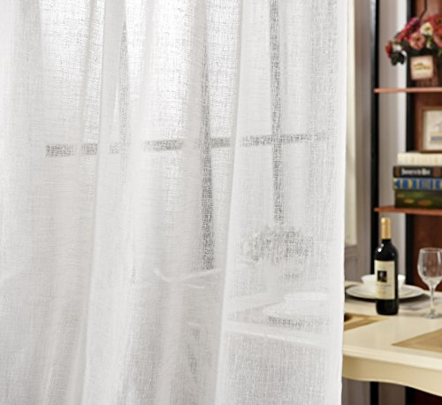 Laneetal Transparente Gardine mit Schlaufen, Fensterschal in Leinen-Optik, Dekoschal, Schlaufenschal für Schlafzimmer Kinderzimmer Küche, Stores Vorhang Fenstervorhang, Weiß, 140x175 cm, 2 Stück