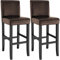 tectake® 2er Set Barhocker, Bistrohocker, Tresenhocker, Barhocker mit Lehne, gepolsterter Barstuhl, Bistrostuhl mit Fußstütze, Holz und Kunstleder, Stuhlbeine aus Massivholz, 107 cm hoch - braun