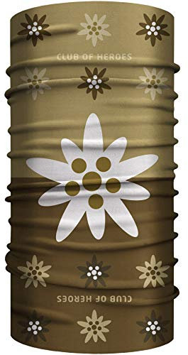 Club of Heroes Edelweiss Bandana, nahtloses Multifunktionstuch 25 x 50 cm aus weicher Mikrofaser/Halstuch Schlauchschal Schal Tuch Schlauchtuch/Berge Alpen Outdoor Blume (Braun)