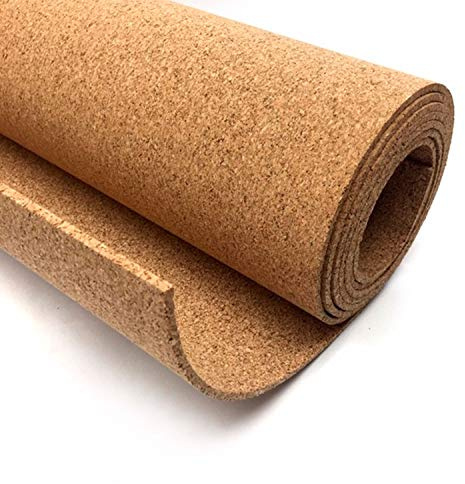 Corcho en rollo de 5 mm de espesor. Venta por metros. Aislamiento acústico y térmico, tablón de anuncio para pared, antiestático para suelos. (4 X 1 M)