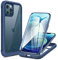 Miracase Compatible with iPhone 12/12 Pro Case 6.1 inch, [Built-in Glass Screen Protector] Full Body Rubber Bumper Case Cover (Dark Blue)