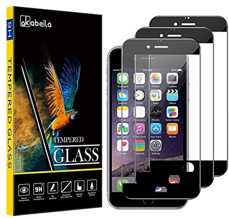 AKABEILA [3 Pack Screen Protector for iPhone 6S Plus/6 Plus HD Tempered Glass Film 9H Hardness Case Friendly Easy Installation Anti Scratch Bubble Free Full Coverage, Black