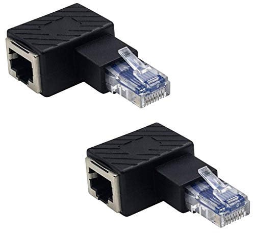 Duttek 90 Degree Ethernet Adapter, Right Angled RJ45 Male to Female Adapter Shielded Network Patch Connector Compatible with Switch, Modem, Router, PC, Network Printer, PS3,etc 2 Pack