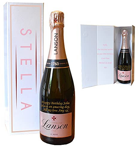 Personalised Rose Champagne Gift Set for Women In Box Magnetic Pink Birthday Anniversary Lines 1 x 75 CL (Set of 2 Items)