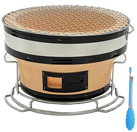 Japanisch Keramischer Ton Holzkohlegrill, Runden Grill Yakatori Holzkohlegrill Tischplatte Holzkohleofen Hibachi Kocher Mit Essenszangen Für Den Außenbereich Innen Camping