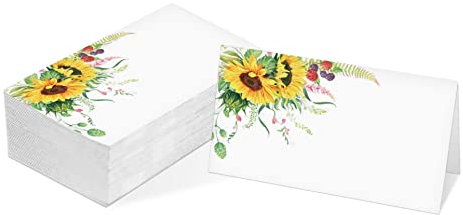 Tischkarte Sonnenblumen-Themen Zeltstil Karten, 25 Stück Halbfalz Empfang Platzkarte Perfekt für Sonnenblumen-Party, Hochzeit, Braut- & Babyparty, Geburtstag, Bankett und besondere Veranstaltungen A21