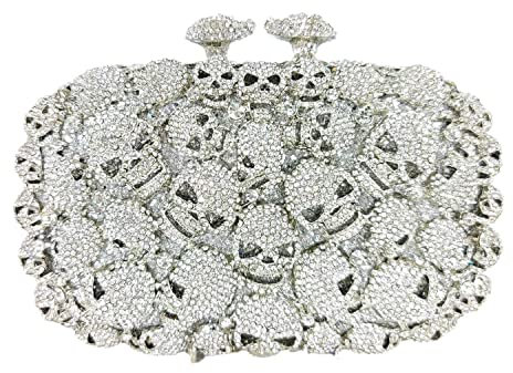 Boutique De FGG Clutch-Geldbörse mit Totenkopf-Kristallen, für Damen, formelle Strass-Clutch, Abendtasche, Halloween, Minaudiere-Handtasche, Mini, Silber #416, Mini