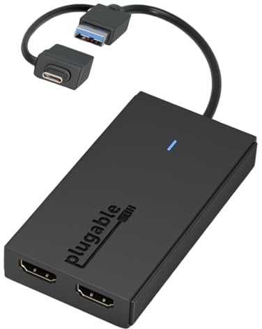 Plugable Dual Monitor Adapter for M1/M2/M3 macOS Systems, Windows, ChromeOS. Broad Compatibility - Thunderbolt, USB-C, USB 3.0 to HDMI Adapter for Dual Monitors 1920x1080 @ 60Hz, SMI Driver Required