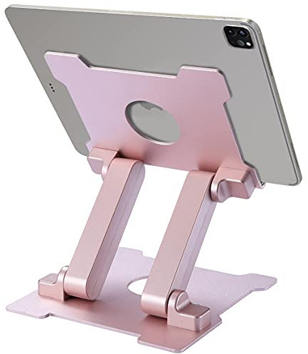 Tablet Ständer Aluminium Verstellbar Tablet Halterung Höhenverstellbare Tablet Halterung Kompatibel mit iPad Pro Air Mini 11 12.9 iPhone 15 Huawei MatePad Galaxy Tab bis 13,5 Zoll-Pink (Rose Gold)