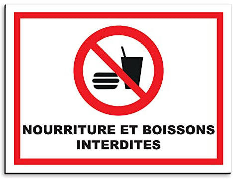 Plaque de signalisation Nourriture et boissons interdites en aluminium 30x20 cm