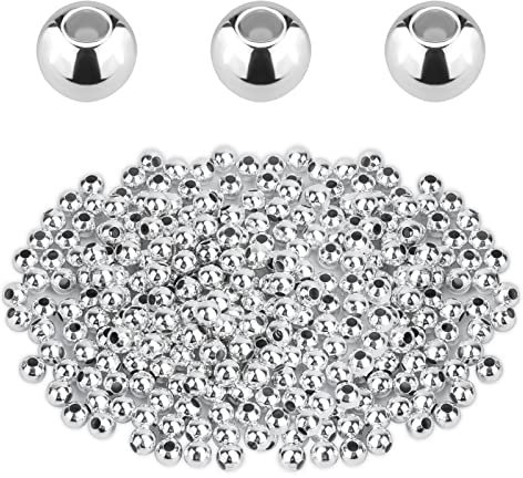 SAVITA 200 Stück 5mm Runde Zwischenperlen für Schmuckherstellung, Zwischenperlen Metall Silber Glatte Runde Perlen zum Selbermachen von Armbändern Halsketten Ohrringen Basteln