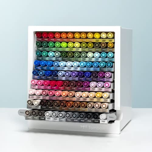 Tombow Schreibtisch-Organizer mit 107 ABT Dual Brush Pens + Blender, Stiftehalter für Aquarellfarben, Platz für 108 Stifte
